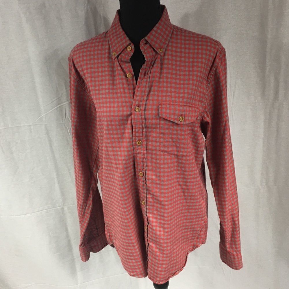 J. Crew Plaid Five Button Down Shirt Medium red gray Slim long sleeves f…